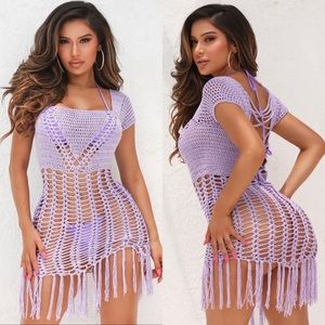 Bali Plans Crochet Cover Up Dress - Lavender NWT large